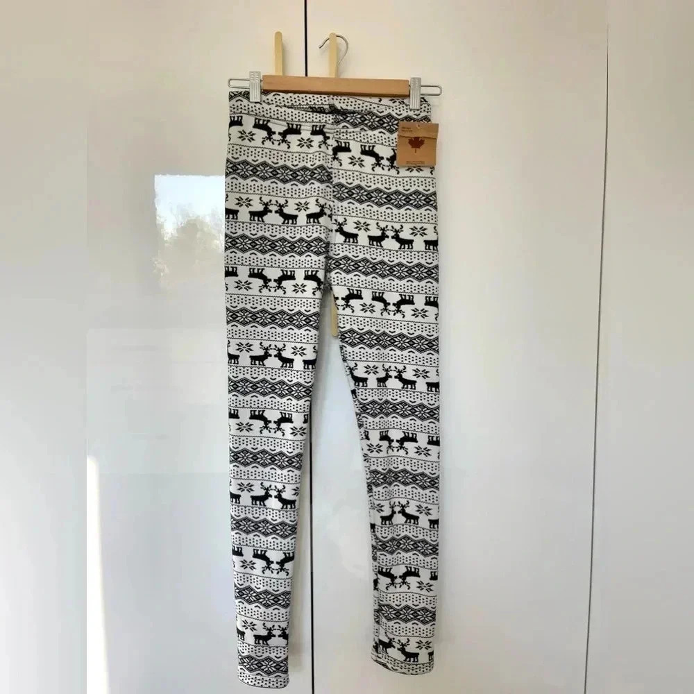 JUST COZY  NWT leggings black and white reindeer Christmas size: XS